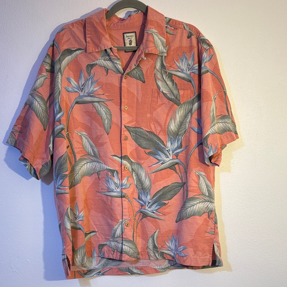 Jamaica Jaxxx XL silk Tropical Floral pocket Button-Up Shirt Hawaiian